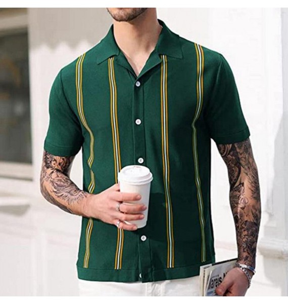 Men's Casual  Striped Knit Polo Shirt