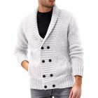 Men's Solid Color pel Double Breasted Long Sleeve Knit Cardigan