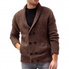 Men's Solid Color pel Double Breasted Long Sleeve Knit Cardigan