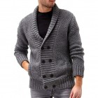 Men's Solid Color pel Double Breasted Long Sleeve Knit Cardigan