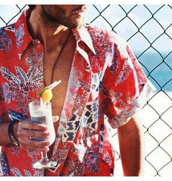 Men's Beach Print Short Sleeve Floral Shirt