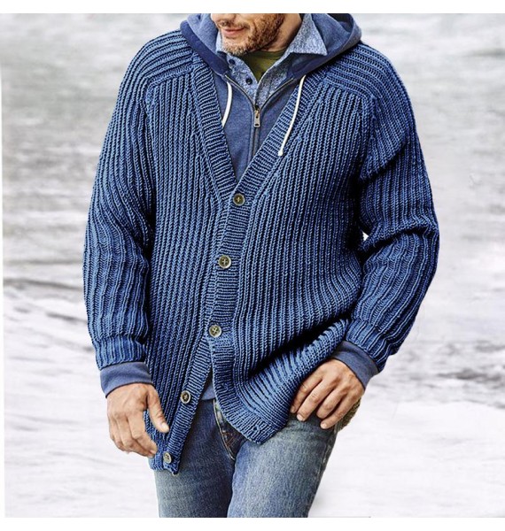 Men's Loose V-Neck Long Sleeve Knit Sweater