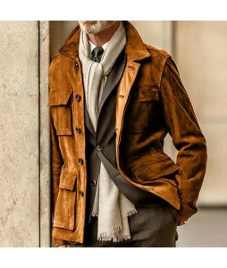 Men's Suede Multi-pocket Cropped Cargo Jacket