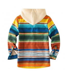 Mens Colorful Stripe Thick Plush Casual Jacket