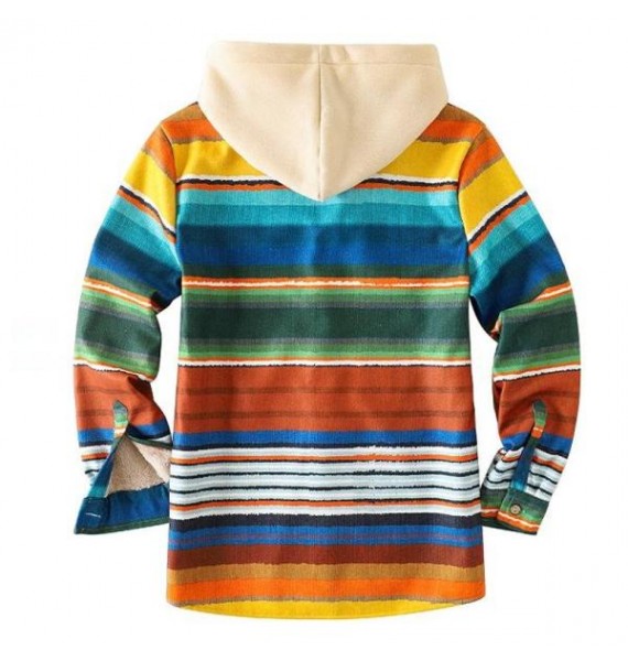 Mens Colorful Stripe Thick Plush Casual Jacket