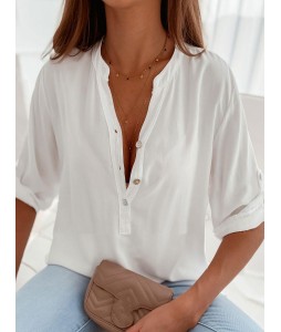 Loose Casual Solid Color Short Sleeve Blouse