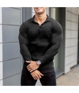 Knitted Stretch Breathable pel Long Sleeve Sports Polo Shirt