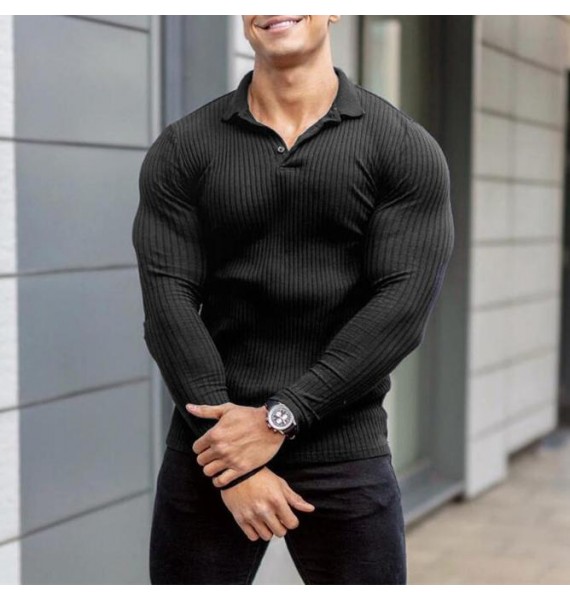 Knitted Stretch Breathable pel Long Sleeve Sports Polo Shirt