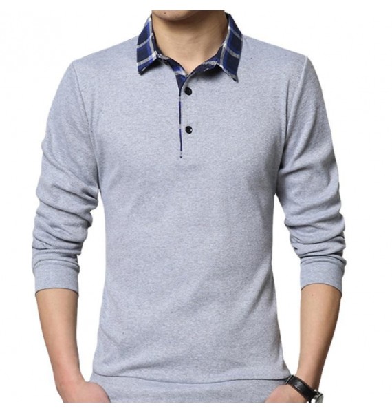 Men's Outdoor Check Polo Neck Long Sleeve Polo Shirt