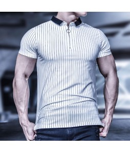 Men's Vertical Striped Casual Polo Shirt