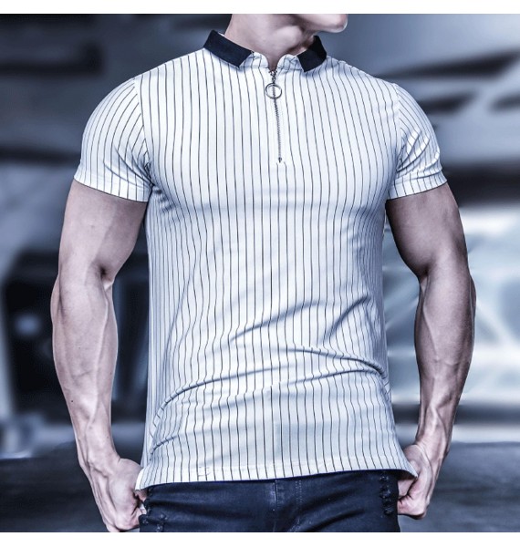 Men's Vertical Striped Casual Polo Shirt