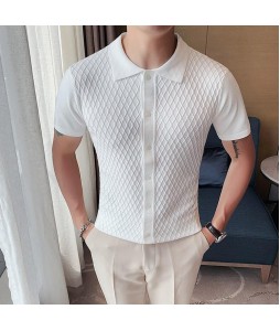 slim casual mesh knitted Polo Shirt