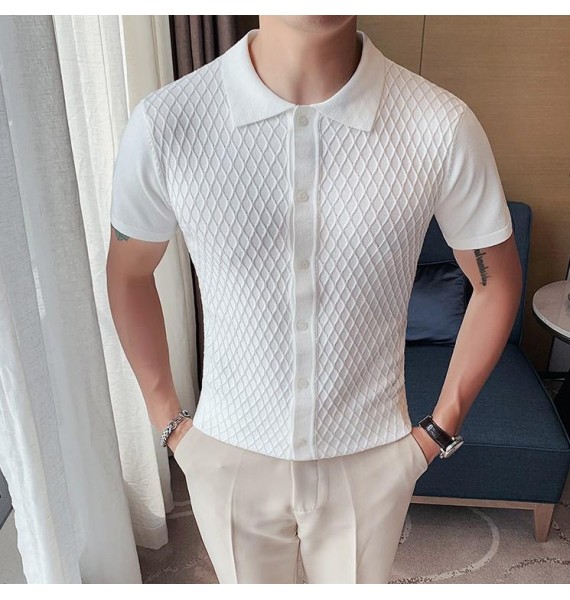 slim casual mesh knitted Polo Shirt