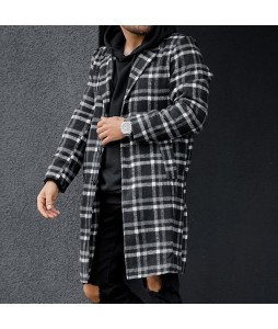 Street Trend Check Textured Single-Breasted Coat