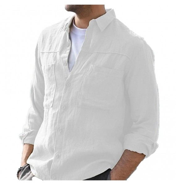 Men's Outdoor Cotton Linen Long Sleeve Casual Shirt