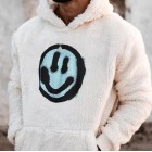 Men's Oversized Smiley Print Sherpa Hoodie