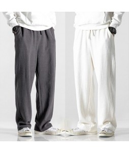 Men's Cotton Linen Casual Pants Drape Wide Leg Pants