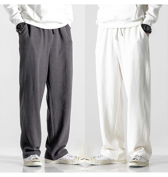 Men's Cotton Linen Casual Pants Drape Wide Leg Pants