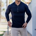 Cssic Navy Blue Long Sleeve Button Polo Shirt