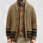 Men's Retro pel Long Sleeve Jacquard Sweater Cardigan