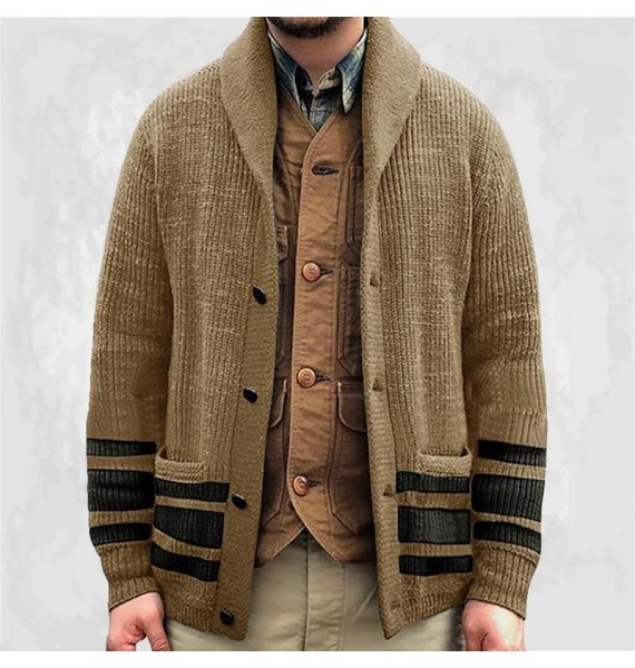 Men's Retro pel Long Sleeve Jacquard Sweater Cardigan