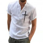 Christian Jesus Cross Print Men's Henley Short Sleeve Shirt