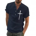 Christian Jesus Cross Print Men's Henley Short Sleeve Shirt