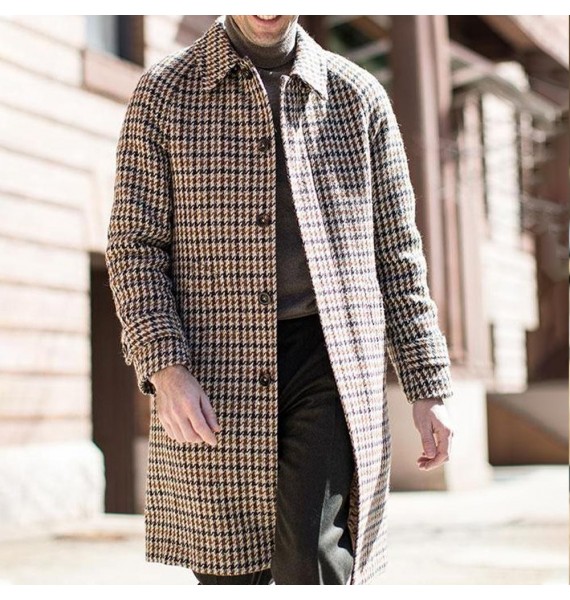 Men's British Style pel Coat Mid Length Coat