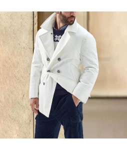 Men's Business Casual Solid Double Breasted Mid Length Jacket