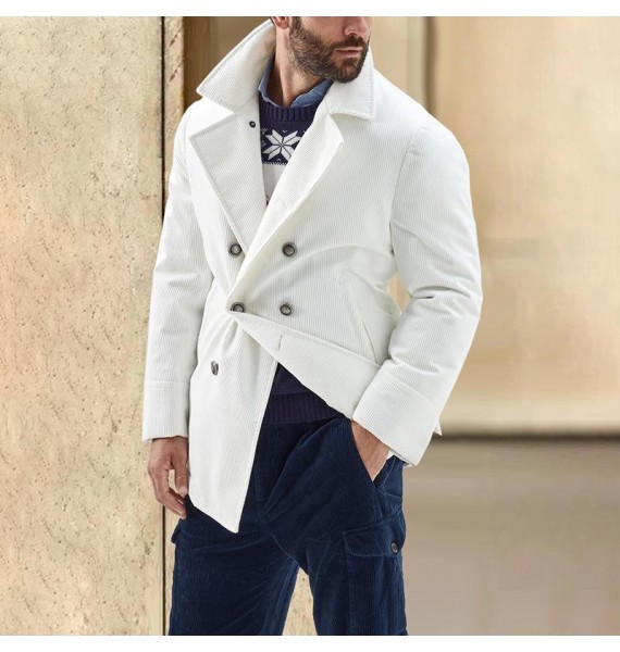 Men's Business Casual Solid Double Breasted Mid Length Jacket