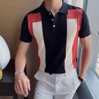 Men's Casual Personality Contrast Knitted Polo Shirt