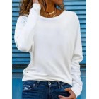 Casual Solid Color Round Neck Long Sleeve Loose Shirt