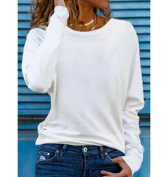 Casual Solid Color Round Neck Long Sleeve Loose Shirt