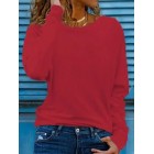 Casual Solid Color Round Neck Long Sleeve Loose Shirt