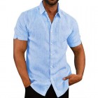 Men's Solid Color Short-Sleeved Linen Buttons Shirt