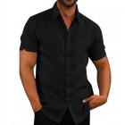 Men's Solid Color Short-Sleeved Linen Buttons Shirt