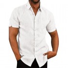 Men's Solid Color Short-Sleeved Linen Buttons Shirt