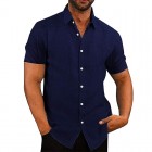 Men's Solid Color Short-Sleeved Linen Buttons Shirt