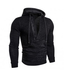 Men's Patchwork  Hooded Drawstring Sweater