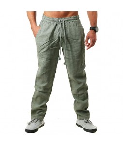 Men's Casual Cotton Linen Loose Drawstring Waist Trousers