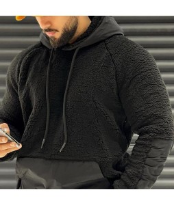 Men's Plush Warm Fabric Stitching Hooded Sweatshirt