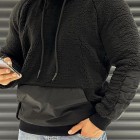 Men's Plush Warm Fabric Stitching Hooded Sweatshirt