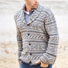 Men's Warm Thick Jacquard pel Long Sleeve Knit Cardigan