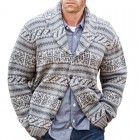 Men's Warm Thick Jacquard pel Long Sleeve Knit Cardigan