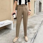 Mens slim high-waisted all-match straight trousers