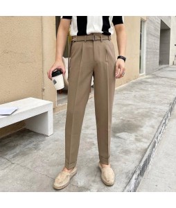 Mens slim high-waisted all-match straight trousers