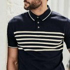 Men's Henley pel Button Stripe Short Sleeve T-Shirt