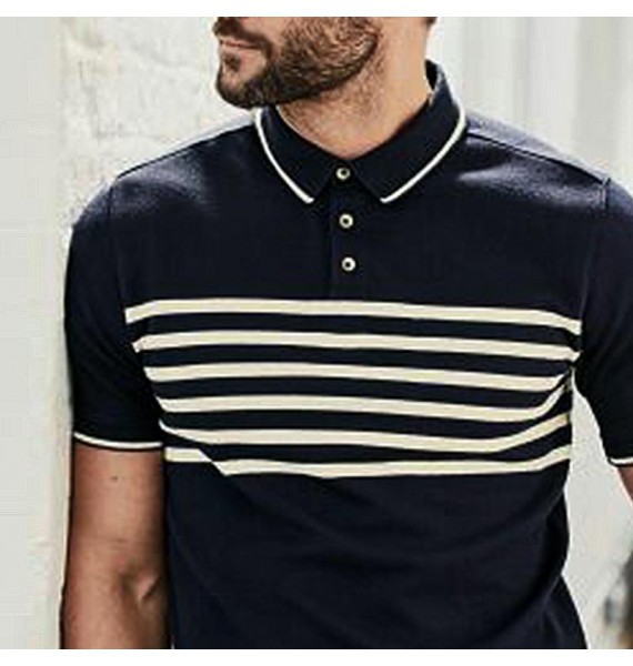 Men's Henley pel Button Stripe Short Sleeve T-Shirt