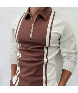 Striped Contrast Long Sleeve Polo Top