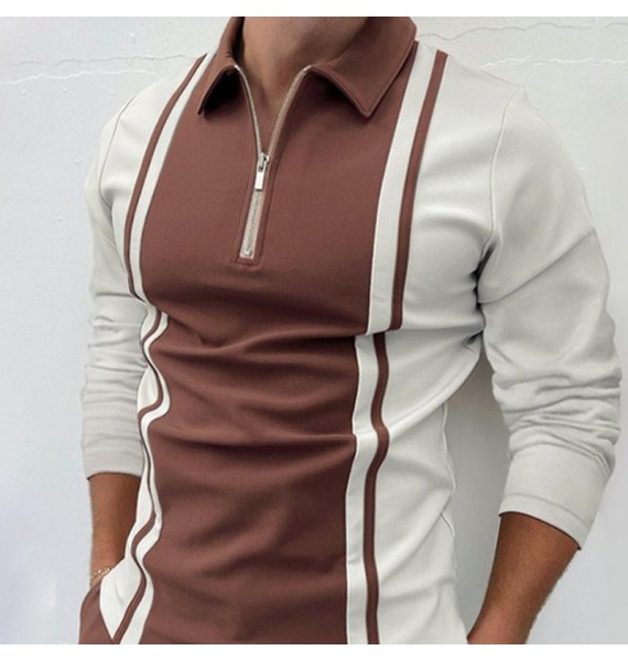 Striped Contrast Long Sleeve Polo Top